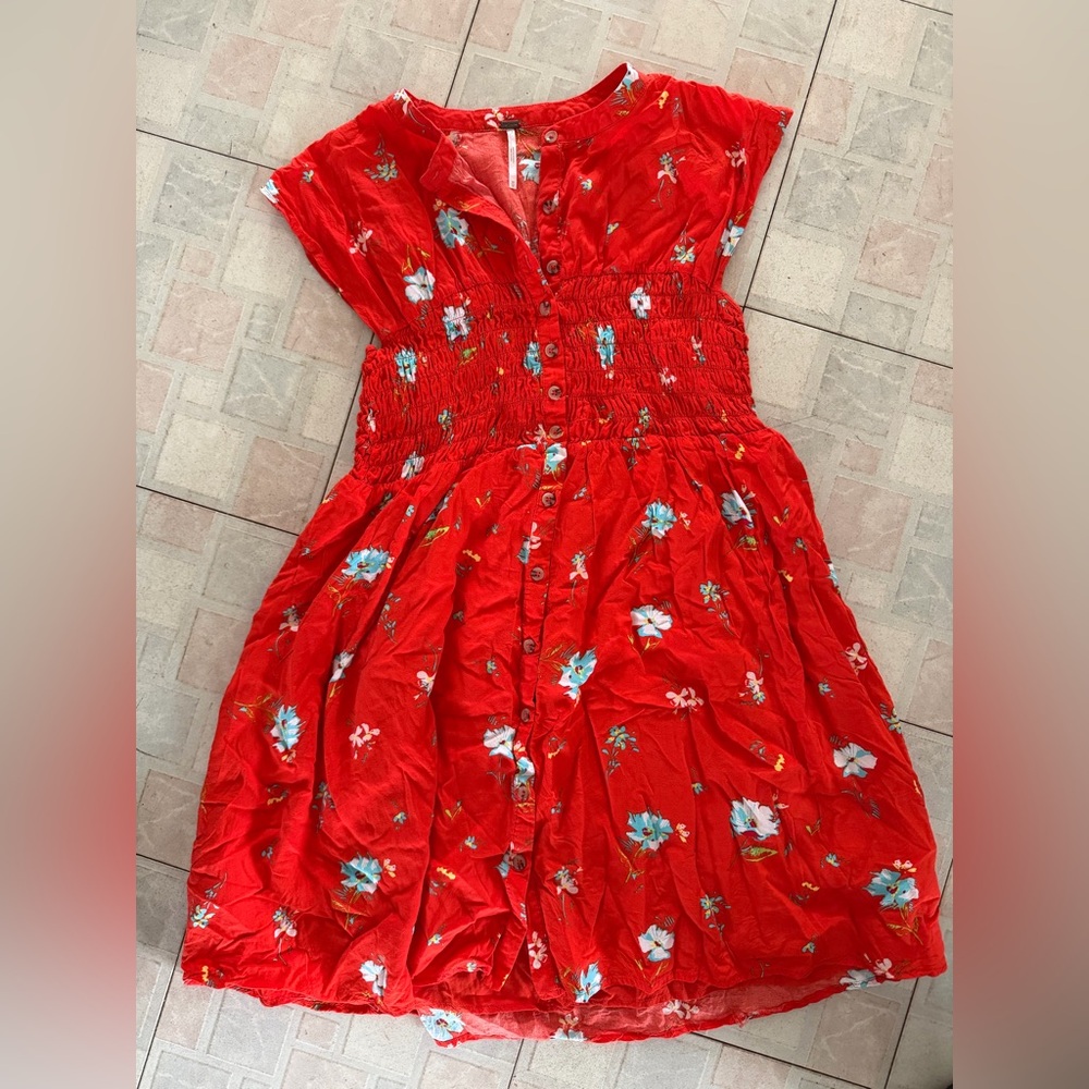 Free People Red Flower Dress - Womens Size Medium